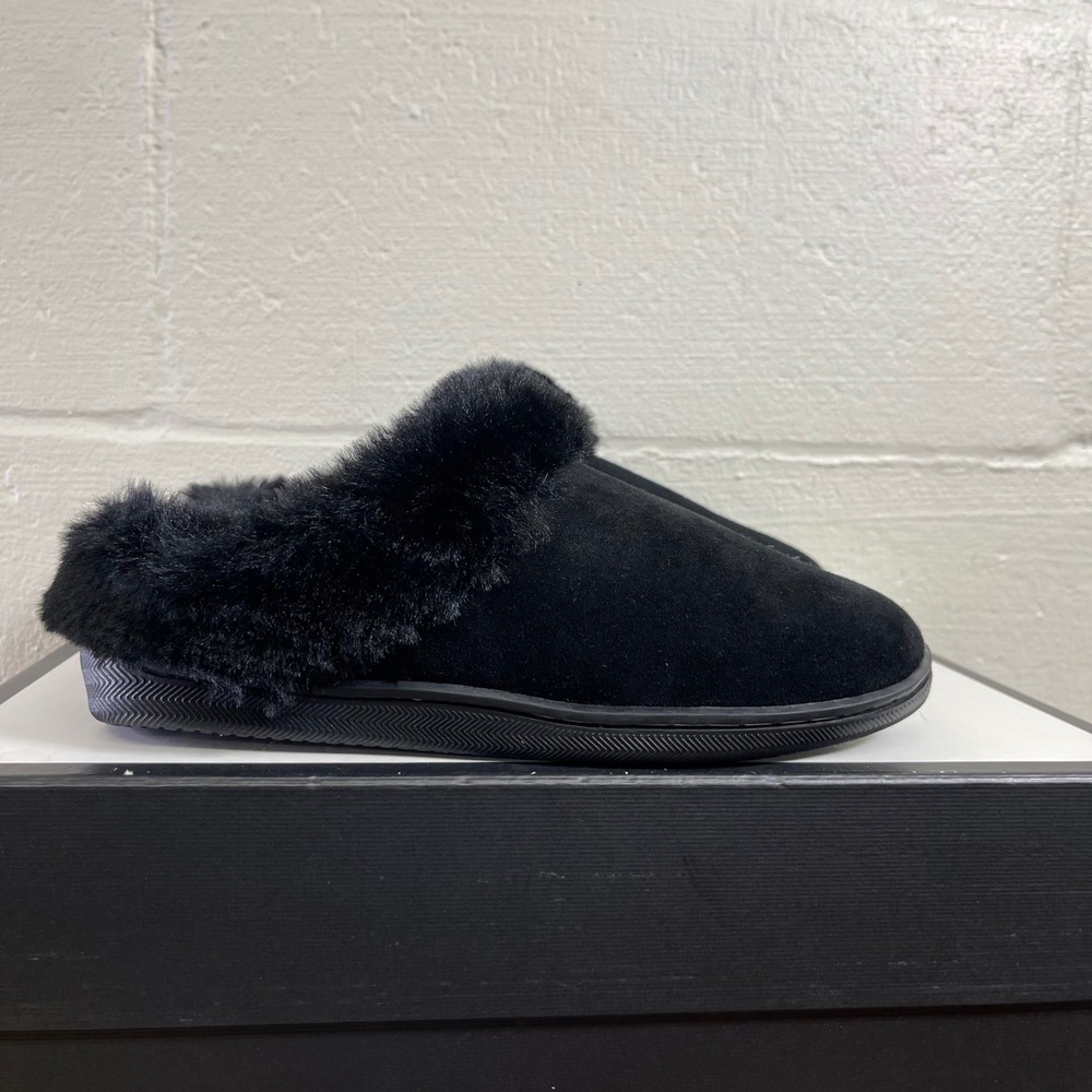 MySlippers Black Comfort Slippers Faux Fur Cozy Slip On Women's Size 7